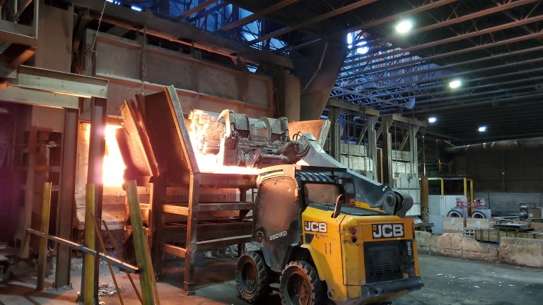 Aluminum being recycled for the extrusion presses