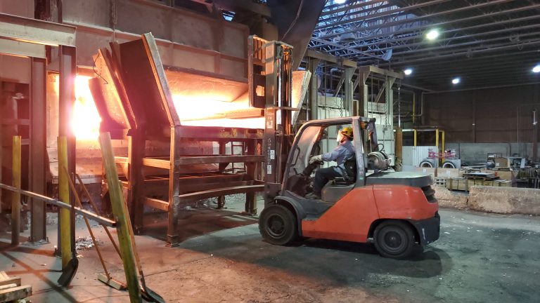 Aluminum logs being produced for the aluminum extrusion process